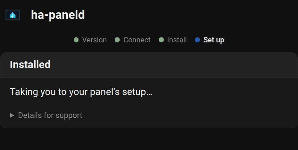 Das USB-Installationsprogramm bestätigt die Installation und öffnet die Einrichtung des Panels