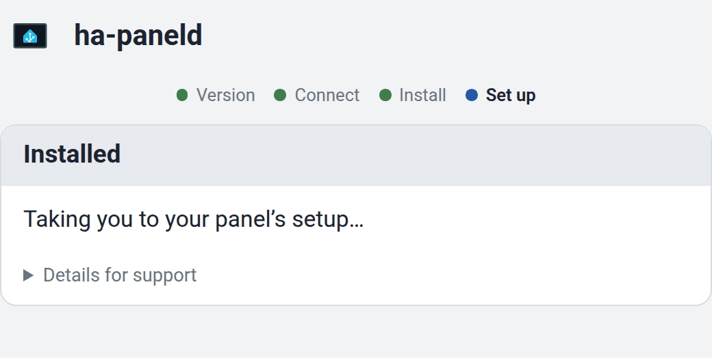 Das USB-Installationsprogramm bestätigt die Installation und öffnet die Einrichtung des Panels