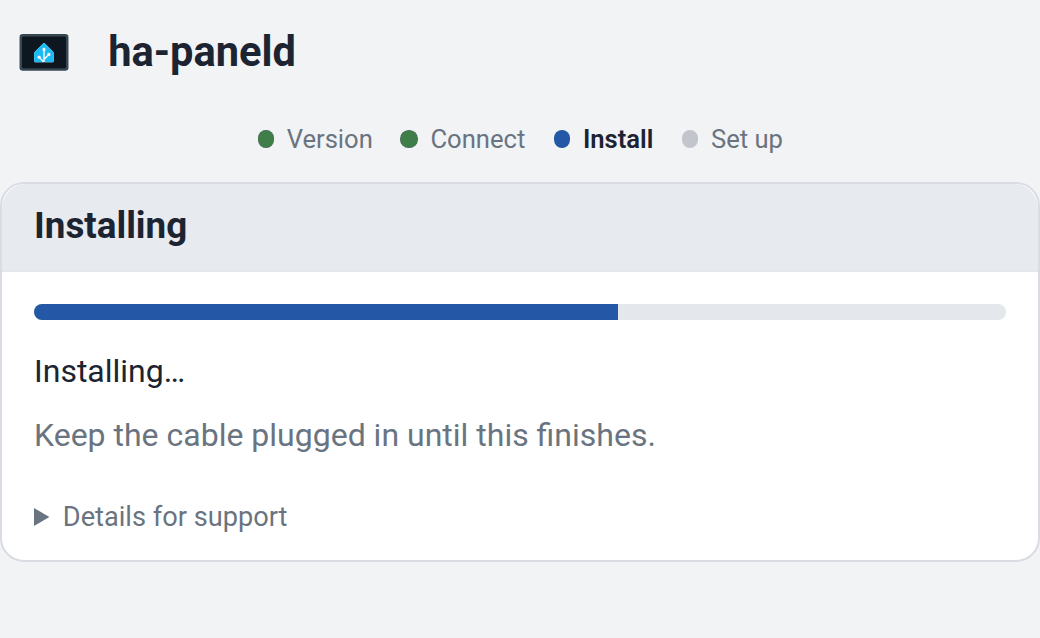 Der Fortschrittsbalken des USB-Installationsprogramms während der Installation der App